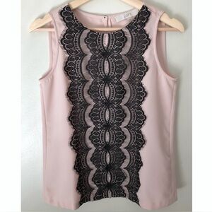 LOFT • XS • Pale Blush Light Pink Lace Front Sleeveless Shell Tank Top